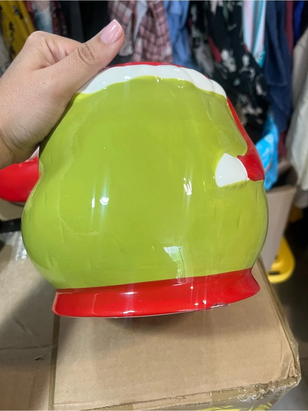 Grinch Ceramic Cookie Jar - Red & Green Holiday Treat Storage